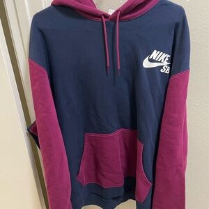 Nike Navy and Magenta Colorblock Crewneck Hoodie